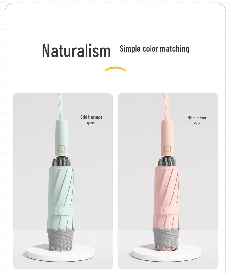 10-Rib 280T Pongee Automatic Three-Fold Inverted Umbrella with Silicone Strap Handle for Sun and Rain