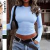 Foreign Trade Women's Clothing Autumn and Winter Amazon Independent Site Hot Girl Style Solid Color Long-Sleeve T-Shirt Women's Base Shirt Top