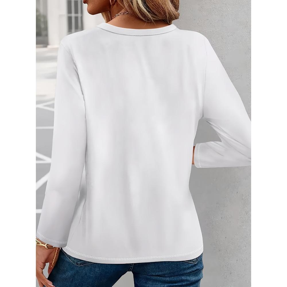 Plus size T-shirt V-neck long-sleeved women's casual fashion, spring and autumn bottoming top, letter cartoon print