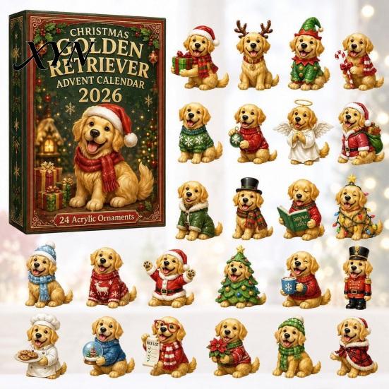 Christmas Countdown Calendar Animal Advent 2026, 2D Box with Kids Party Favors Acrylic Dog Pendants, Festive Tree Hanging Decor, Holiday Gift