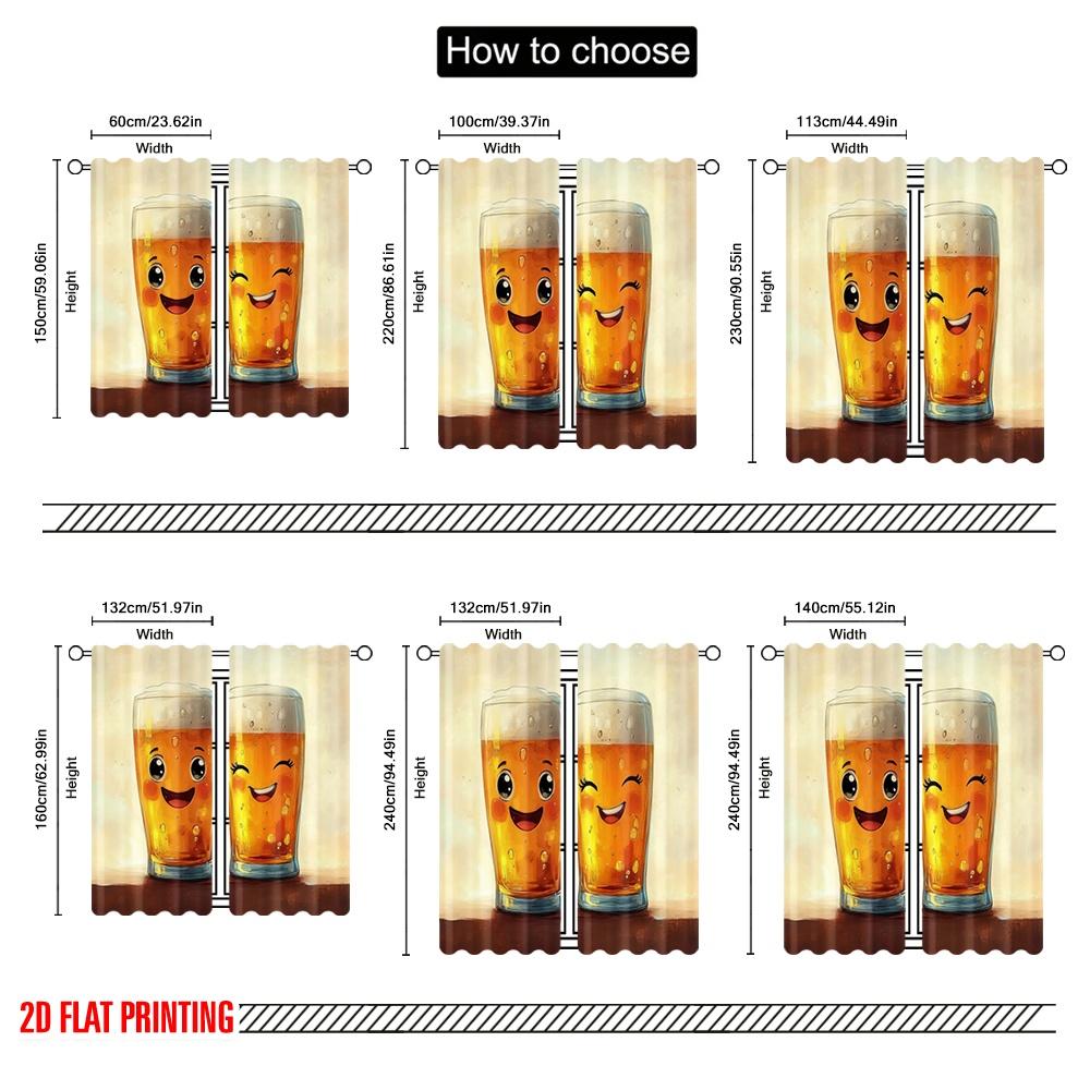 2pcs,2D Plane Printing Print Curtains Happy Beers Versatile Polyester Fabric (without Rod) Decorations Outdoor for Bedroom,