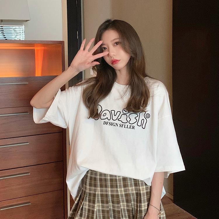High Street Letter Print Young Girl Short Sleeved T-shirts for Women's Summer Casual Loose T Shirt Harajuku Streetwear Tshirt White Y2k Tops