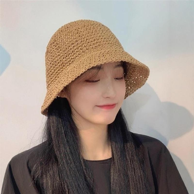 Natural Straw Summer Hat Packable Travel Handwoven Bucket Caps Sun Protection Beach Accessory