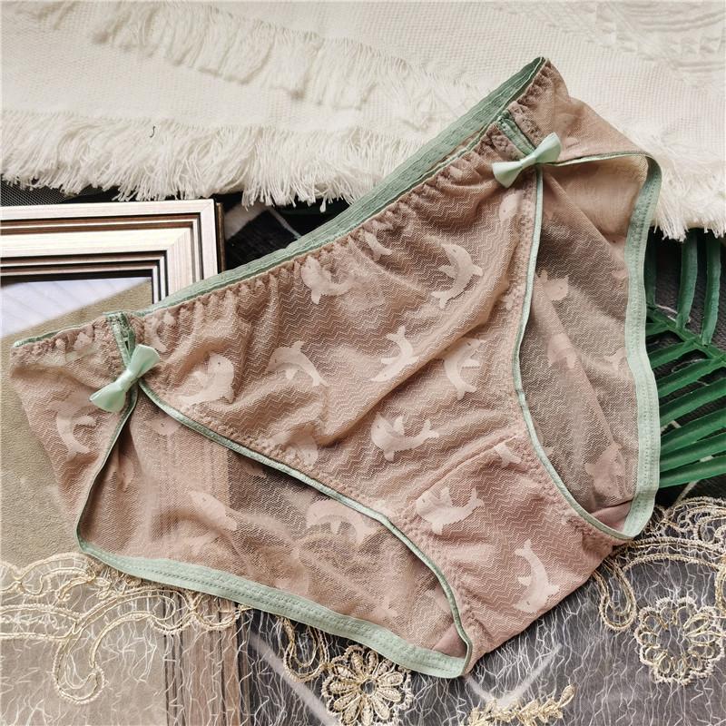 Śliczne figi Cartoon Dolphin Dopasowane kolorystycznie majtki Mlecznobiała bielizna damska z niskim stanem