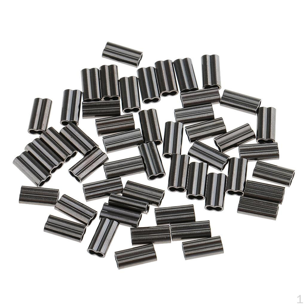 50pcs/set Double Barrel Crimp Sleeves, 100% Copper, Fishing Line Leader Trace Rigging Tackle Wire