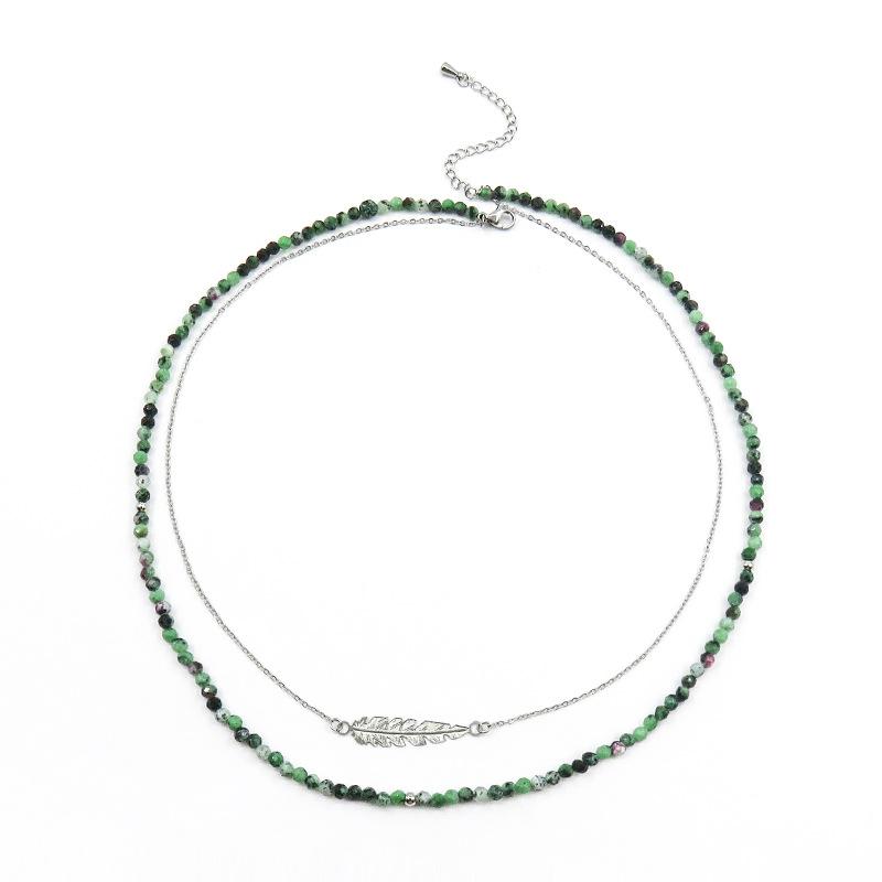 High-end Red and Green Treasure Natural Stone Beaded Women's New Double-layer Collarbone Chain
