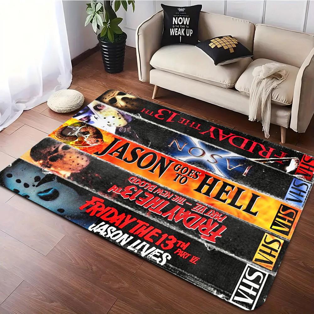 Retro Black Horror Film Themed Carpet Rug for Living Room Decor Soft Carpet Sofa Bedroom Nonslip Floor Mat for Fans Home Doormat