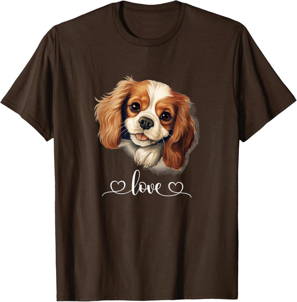 Cavalier King Charles Spaniel Dog Love Graphic Print Cotton T-Shirt Casual Round Neck Tee