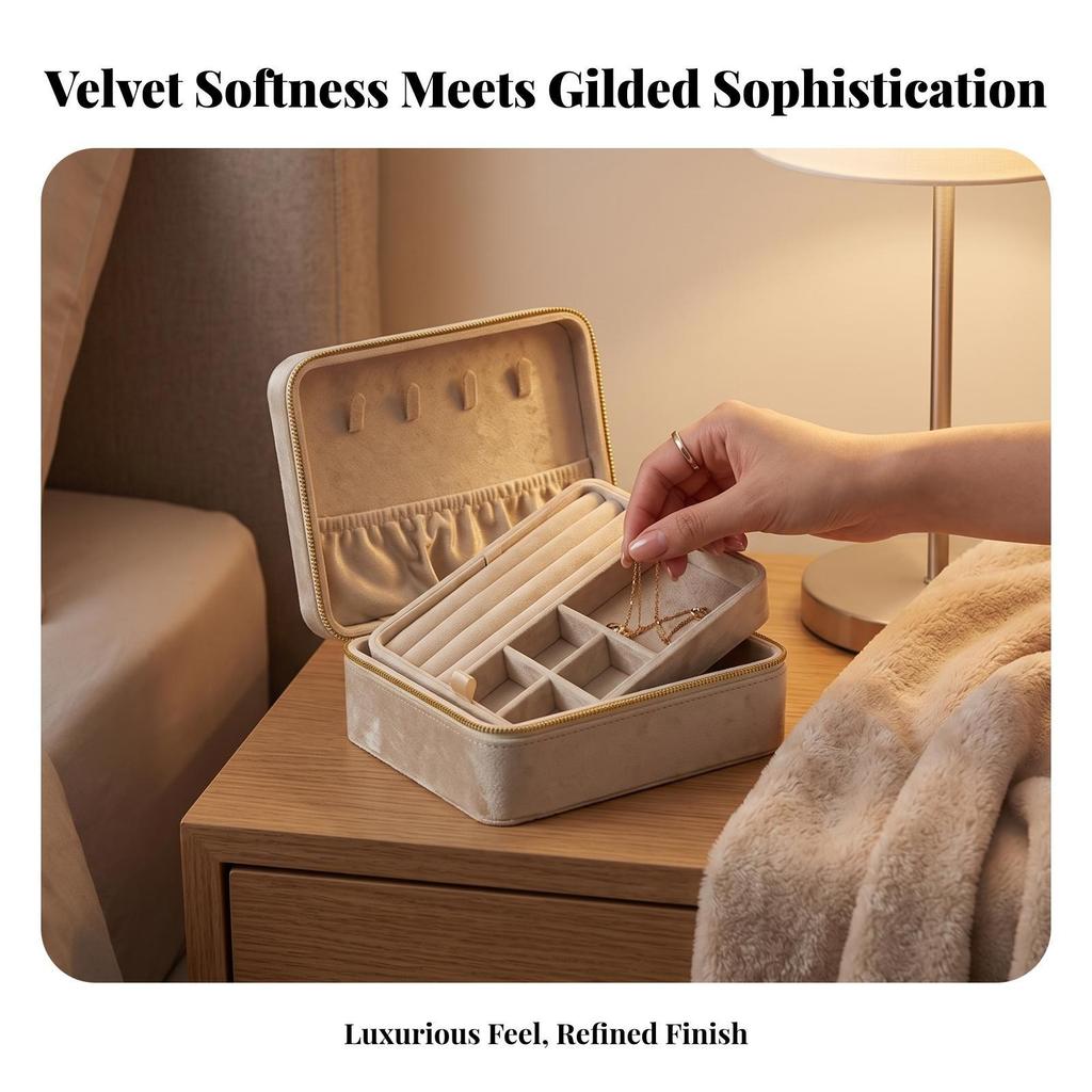 Velvet Jewelry Box with Zipper | tight zipAround Closure, TravelFriendly, Storage Box, for