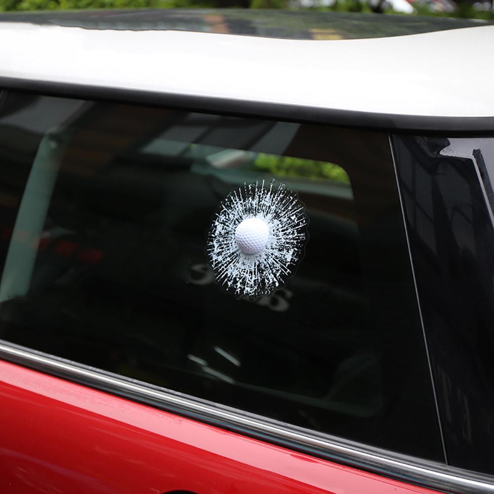 1PC Car PET 3D Sticker White Ball Hit Glass Window Windshield Sticker 15cm x15cm