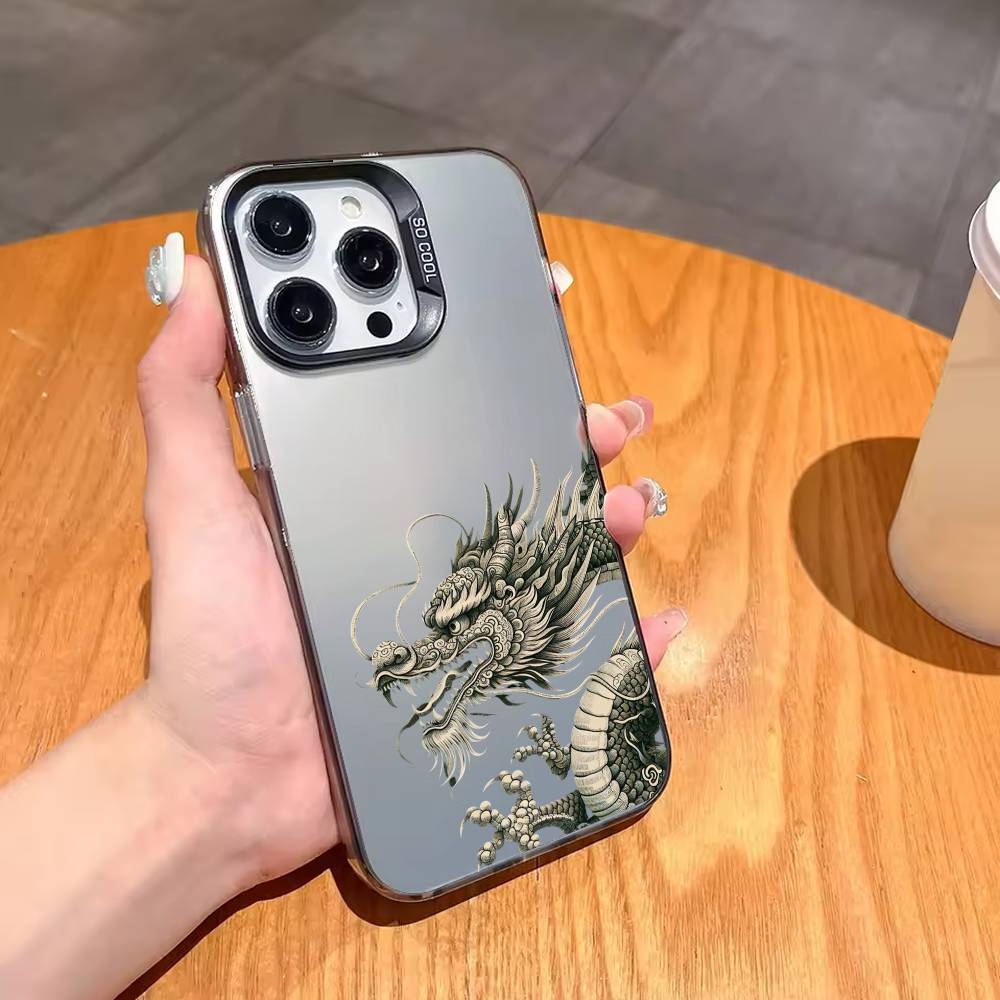 Fashion D-Dragon Animal Pattern Phone Case For iPhone17,16,15,14,13,12,11,Pro,MAX Gray Matte Silicone Black Cover