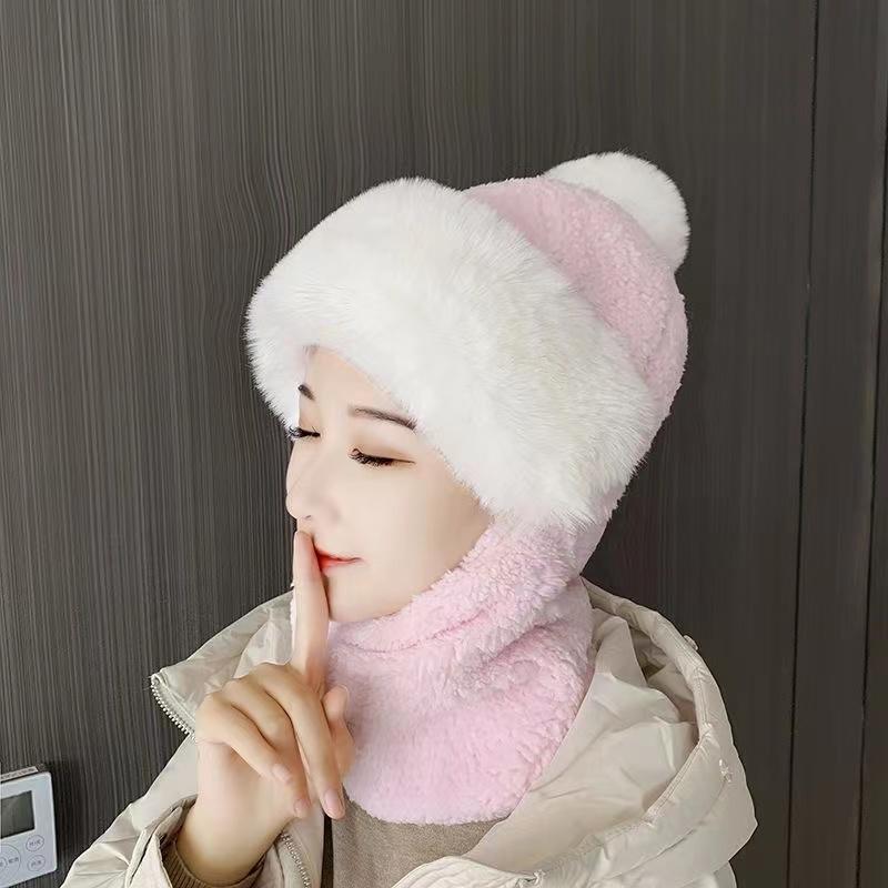 Sciarpa Maschera Monopezzo Autunno e Inverno da Donna Protezione Orecchie Cappello Antivento Adulto Tinta Unita Ispessito Cappello Caldo