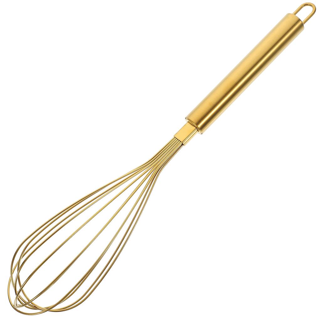 Batidor de huevos manual de acero inoxidable dorado para cocinar masa, mini suministros de metal para el hogar, herramientas grandes para matcha