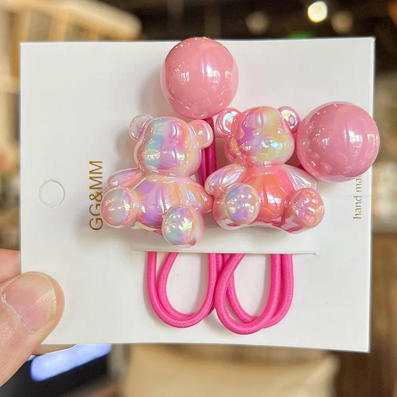 2 STÜCKE Schöne Gradienten Sitzen Bär Mädchen Elastische Haarbänder Prinzessin Haarschmuck Kinder Haargummis Baby Kopfbedeckungen