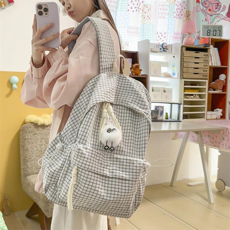 Campus Schoolbag Women's Plaid Backpack Student Large Capacity Backpack