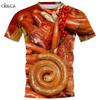 Yummy Food Graphic 3D Print T-shirts Delicacy Grilled Sausages Pullovers Summer Round Neck Fashionable Casual Short Sleeved Men's T-shirts