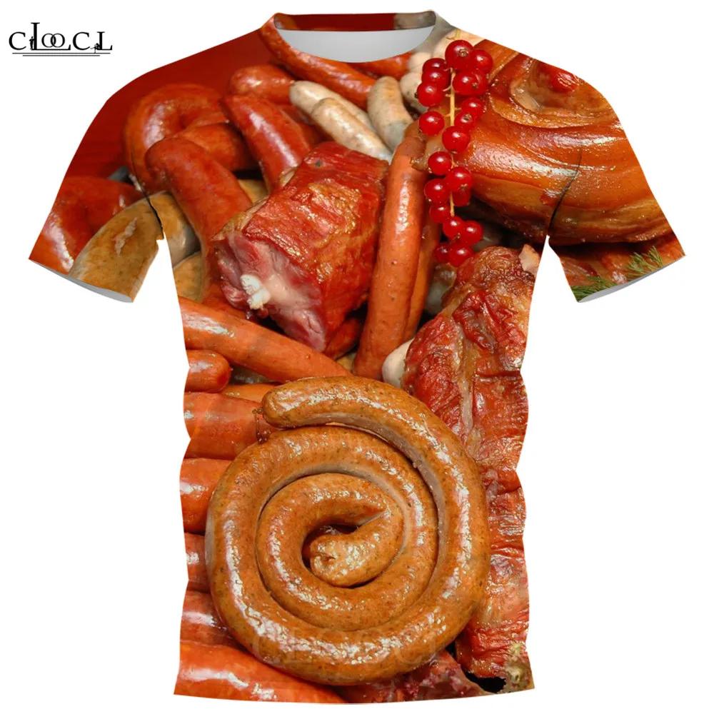 Yummy Food Graphic 3D Print T-shirts Delicacy Grilled Sausages Pullovers Summer Round Neck Fashionable Casual Short Sleeved Men's T-shirts