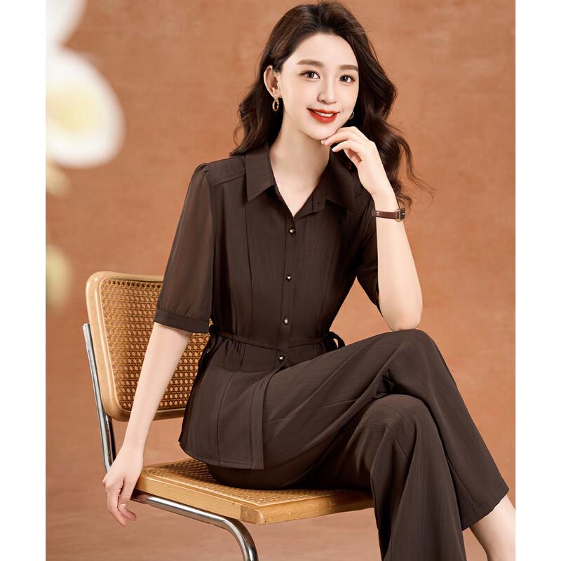 Kebei er Women s Summer Waist-Cinching Shirt & Wide-Leg Pants Set XL