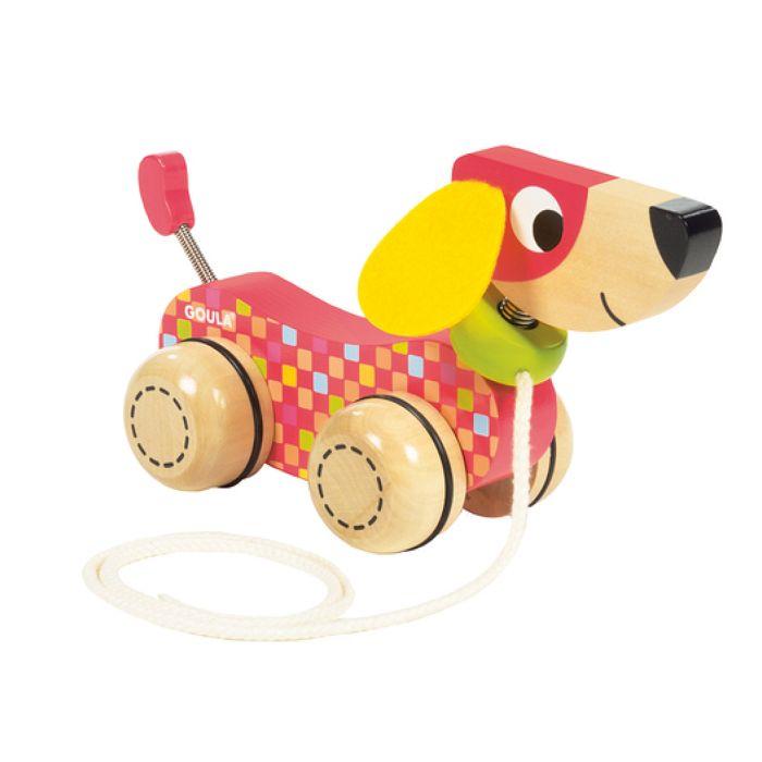 Jouet à tirer - Goula - Chien en bois - Apprentissage des couleurs - Jeux de locomotion