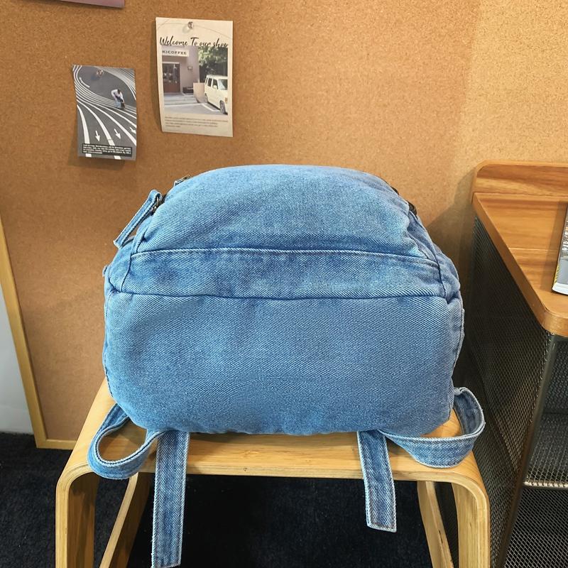 Womoen Large Capacity Denim Backpack Middle School Student Schoolbag