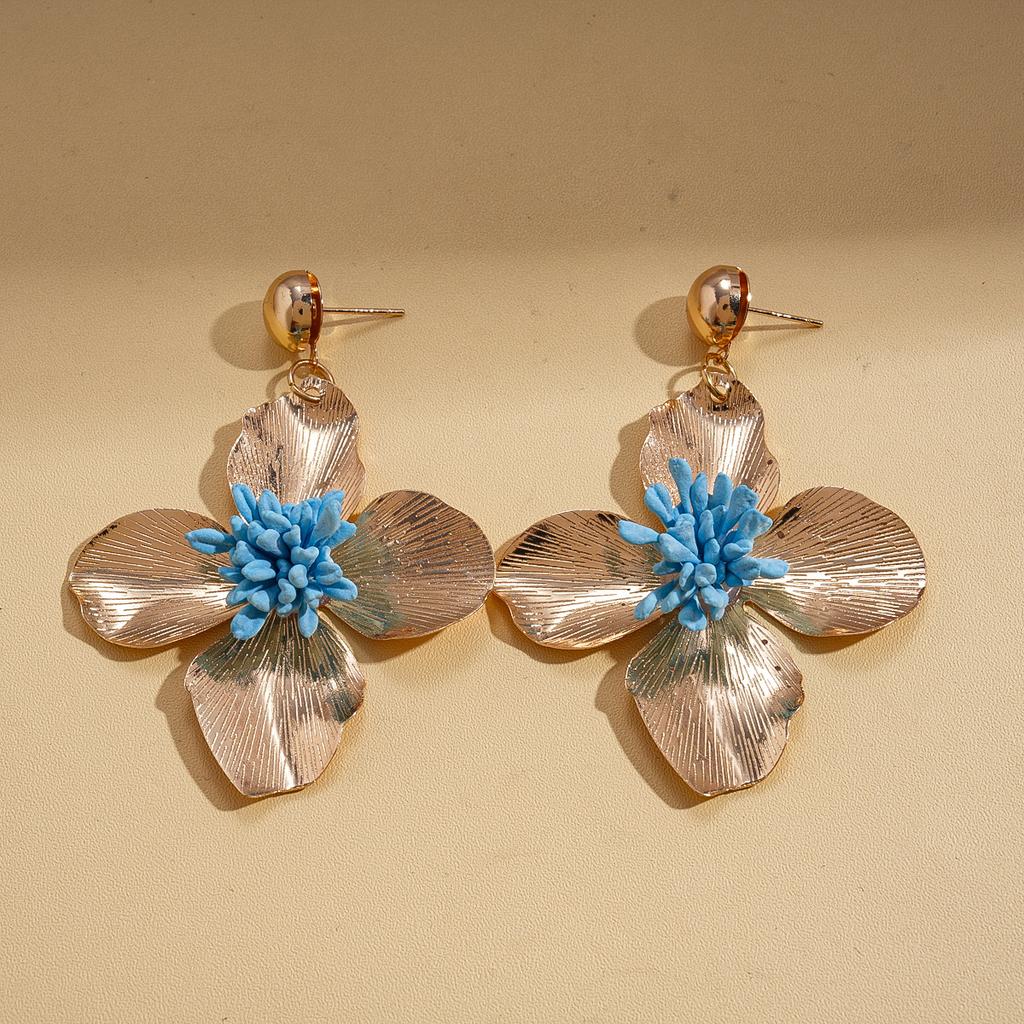Metallic flower pattern silver needle earrings fashionable personality versatile earrings
