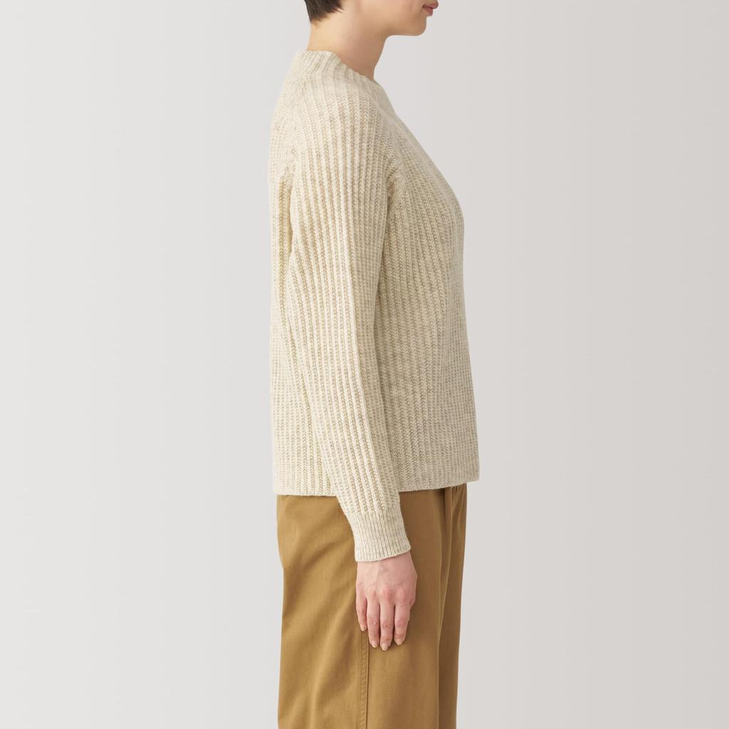 MUJI Andes Wool Mock Neck Size BA1P6A4A Women's Sweater, Oatmeal, S,