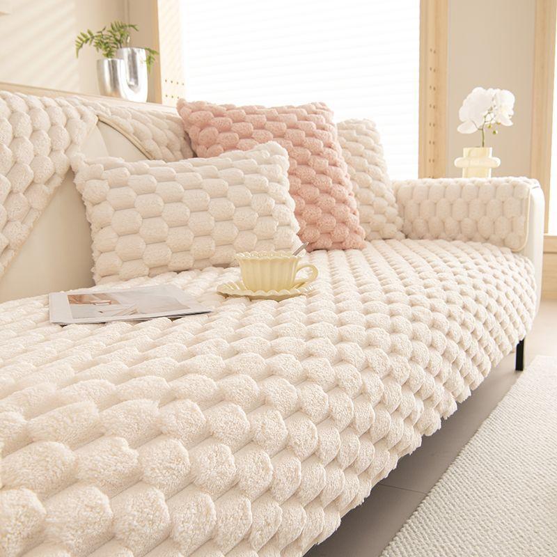 

Зимняя сотовая бархатная диванная подушка Зимняя плюшевая нескользящая утолщенная подушка Теплый кожаный чехол для дивана 110*210cm бежевый