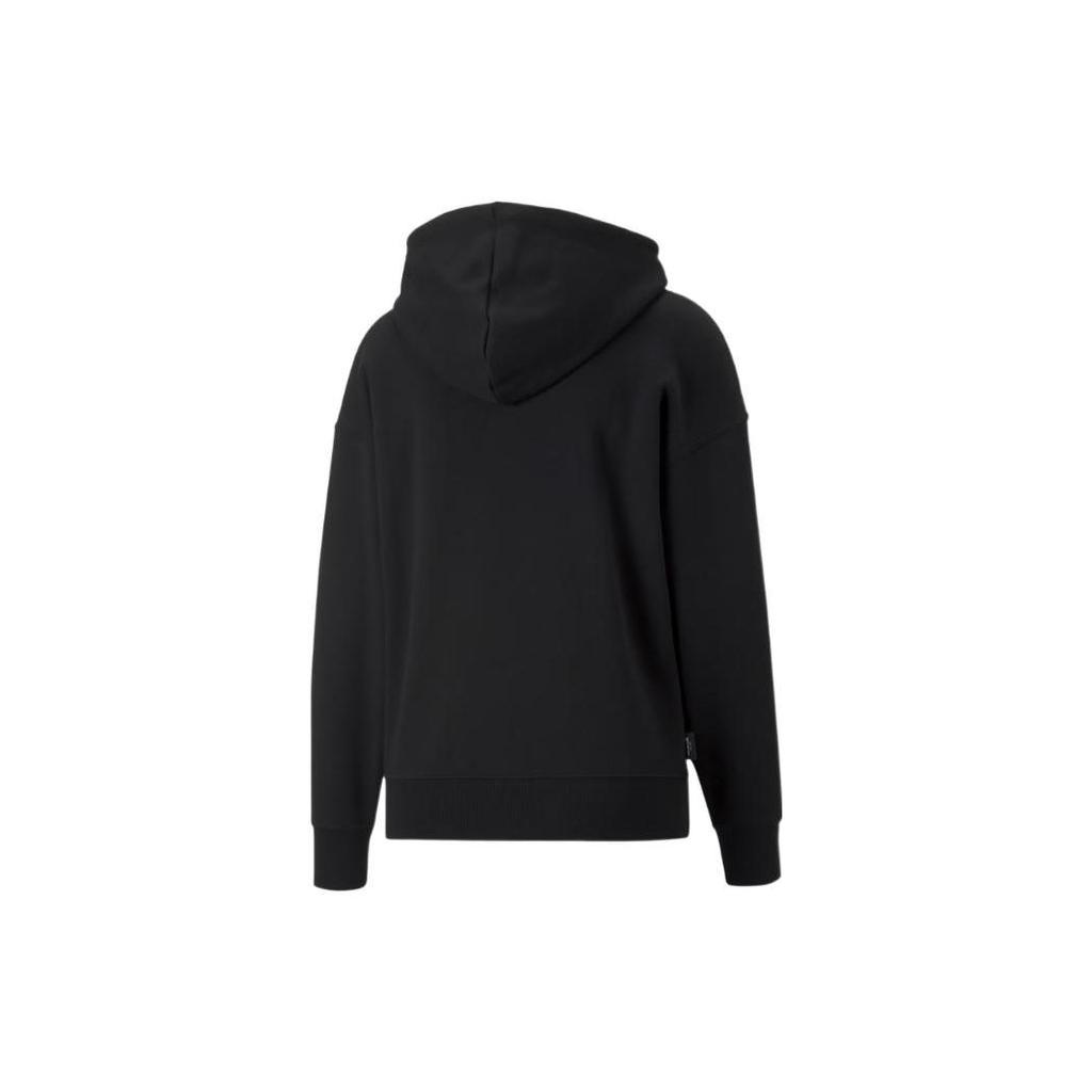 Puma Embroidered Logo Drawstring Knit Hoodie Pullover Long Sleeve Sweatshirt Women Tops Black 537611-01