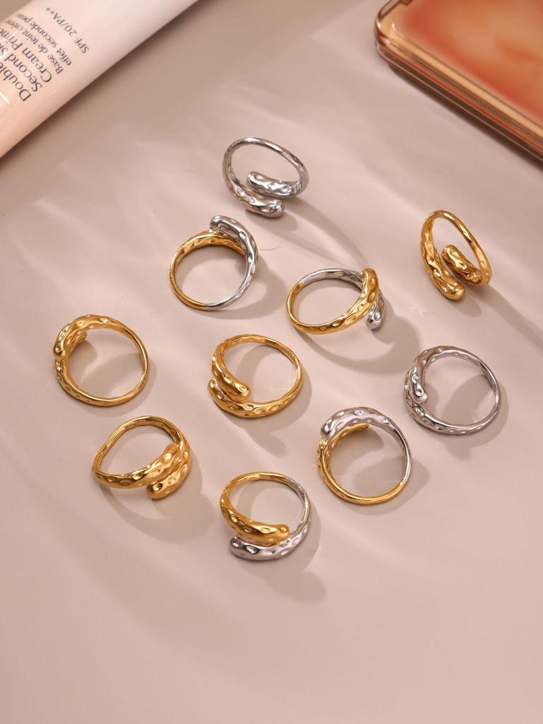 Qiong Yao 18K Gold Irregular Open Ring Set - Stylish Stainless Steel Finger Rings