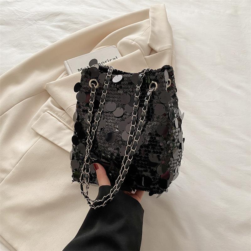 

Premium sequined chain bucket bag women s 2025 new fashion shoulder bag delivery messenger bag