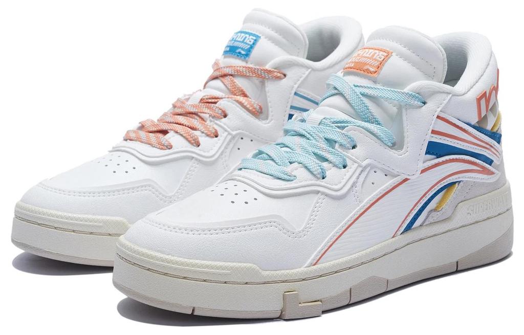 Li Ning Wave Mid Prm Synthetic Leather Slip Resistant Cushioning Abrasion Resistant Mid Top Casual Skate Shoes Women's AGCS152-4