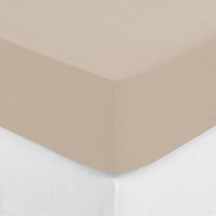 Drap-housse "Carina" En Coton Beige 160x200cm - Atmosphera Createur D'interieur