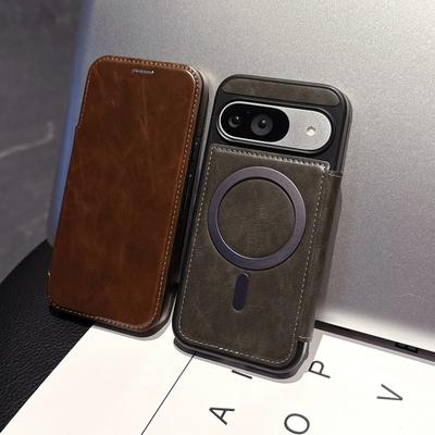 For Google Pixel 9 Pro XL 9A 8 Pro Case Solid Color Flip Leather Card Slot Matte Magnetic Shockproof Wireless Charge Phone Cover