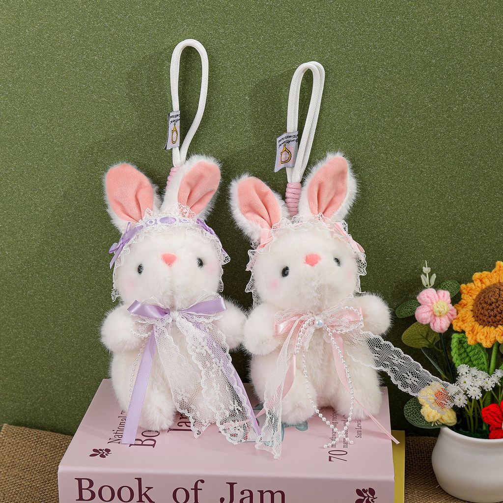 Adorable Bunny Pendant Plush Toy With Lace Accents For Kids And Teens