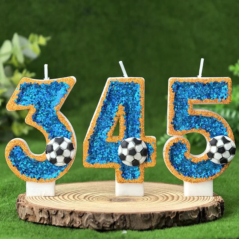 Football Children's Birthday Candles Number 0-9 Green Sparkles Birthday Creative Soccer Candle for Boy Party Cake Top Decoration