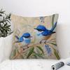 Blue Wren Bird Print Throw Pillow Cover, Vintage Oil Painting Style Decorative Cushion For Living Room Bedroom Sofa Couch