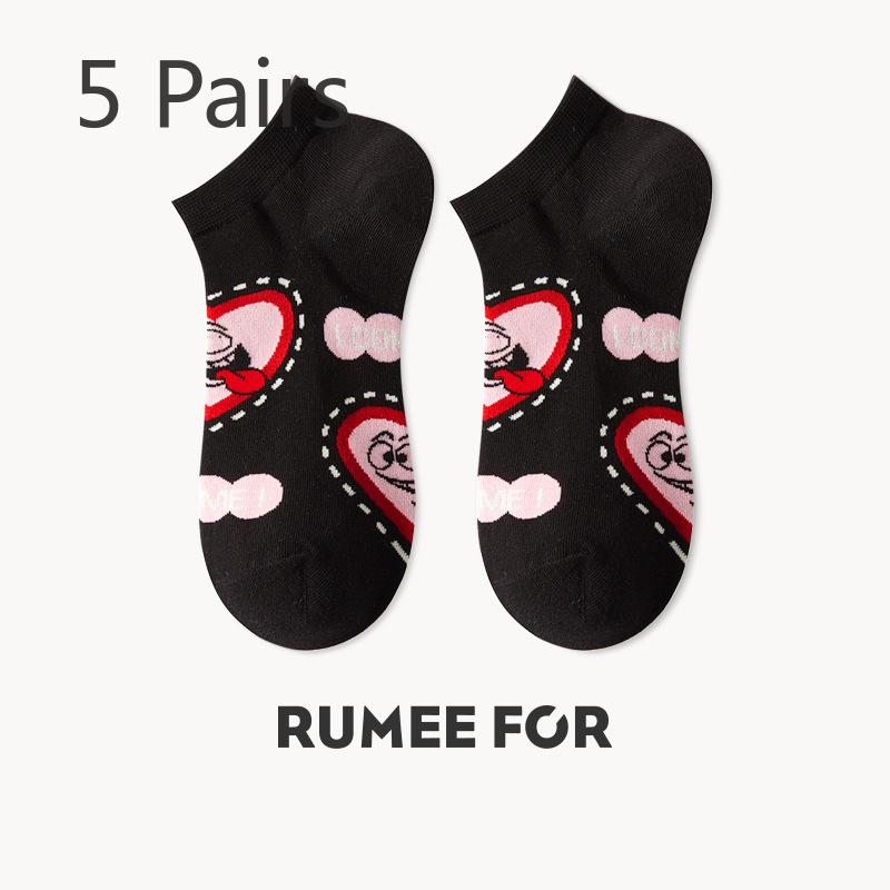 5 Pairs of Women's New Summer Thin Non Slip Breathable Shallow Mouth Invisible Short Boat Socks