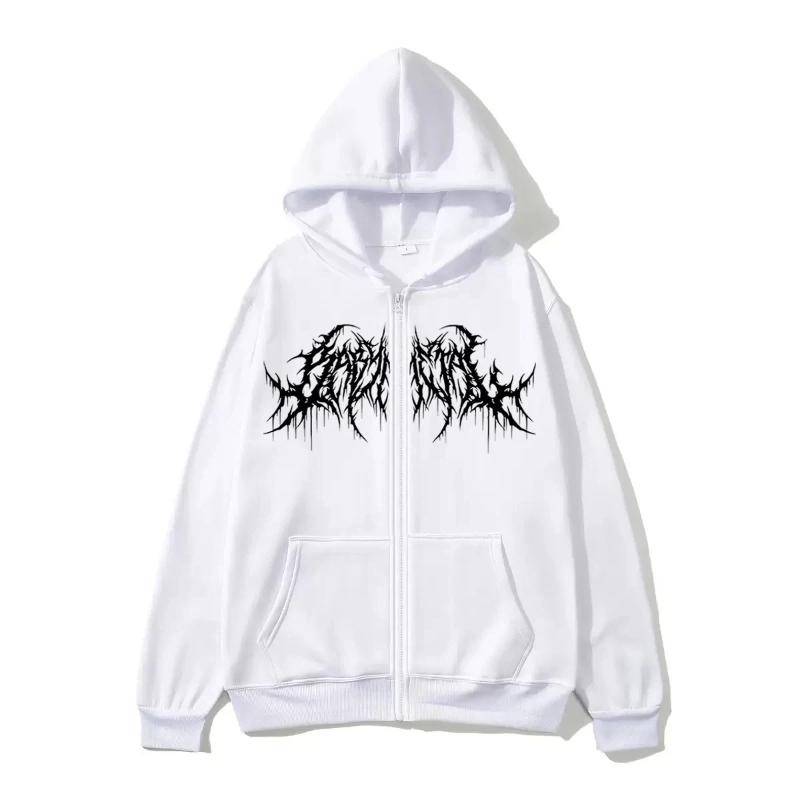 Y2K Reißverschluss Hoodie, Herren, Kleidung mit Grafikdrucken, Hip Hop Stil, Gothic Herbst Winter Warm halten Langarm Sweatshirt 3XL weiß