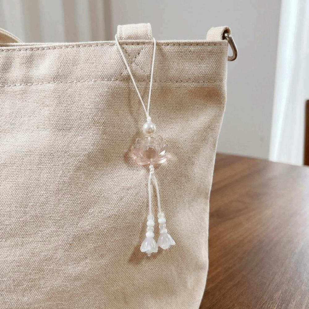 Vintage Lotus Beaded Key Chains Tassel Detail Mobile Phone Chain  Festival Wear