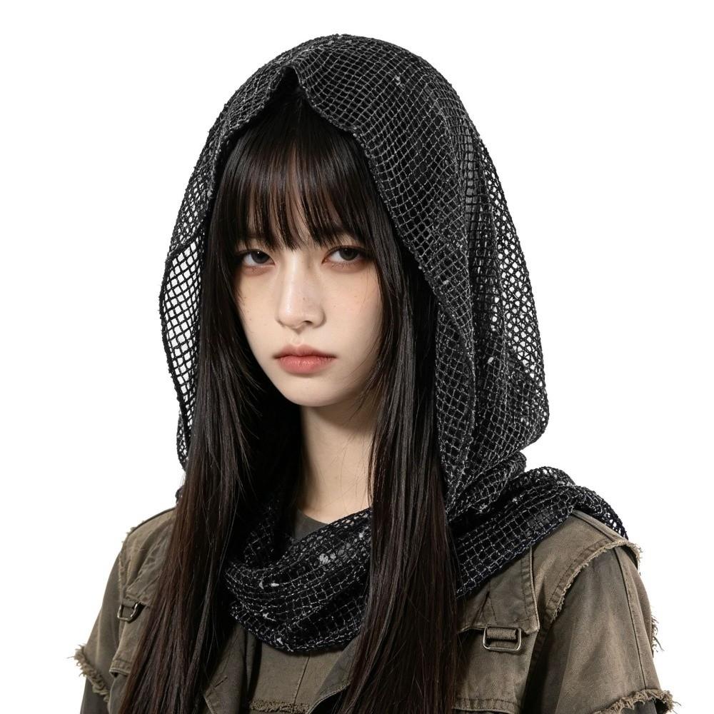 Solid Color Hooded Headscarf Y2k Head Wraps Fairy Shawl Cap Girl