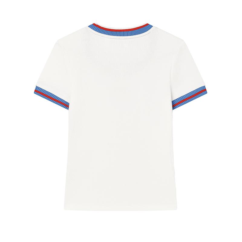 FILA French Tennis Club Versatile Striped Slim Fit Crew Neck Regular T-Shirt Women Tops Cloud-Mushroom-White F11W439106FWT