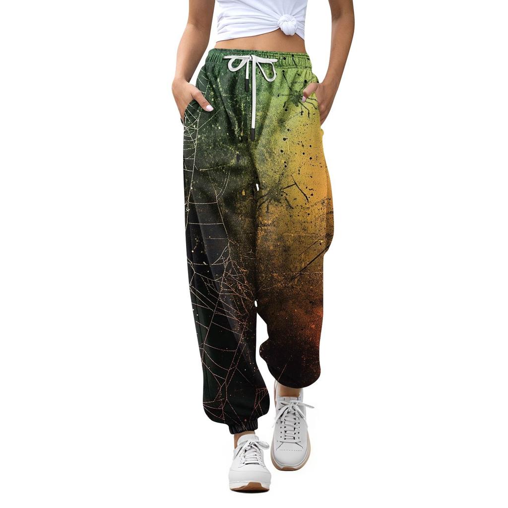 Damen Casual Fashion Halloween Printed Freizeithose Jogginghose Hose Kordelzug Elastische Taille Kordelzug Kordelzughose