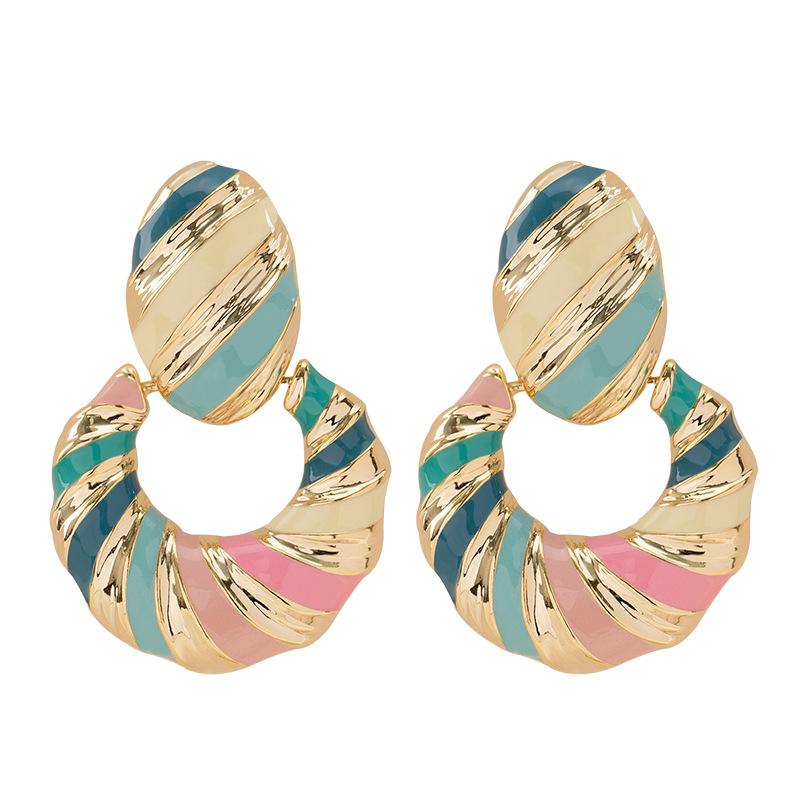 European and American fashion personalized vacation style color drip glaze geometric earrings light luxury atmosphere high-end fragrance earrings