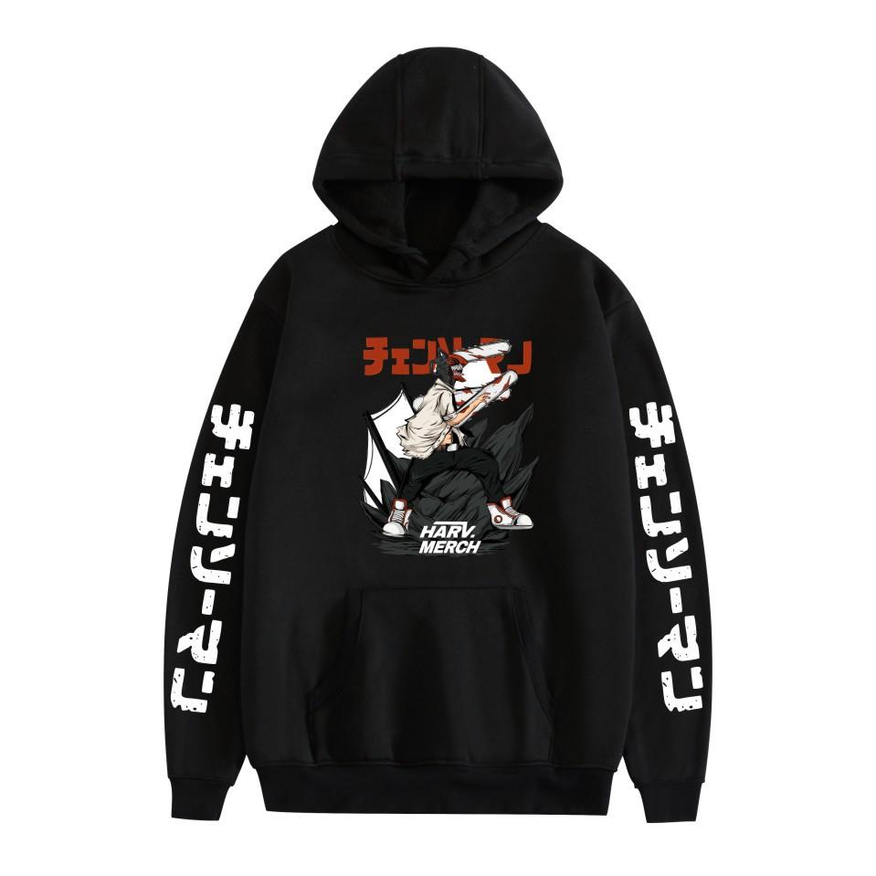

Mens Womens Hoodie Chainsaw Man Hoodies Streetwear Casual Cartoon Printed Hooded Pullover Sweatshirts XS чёрный