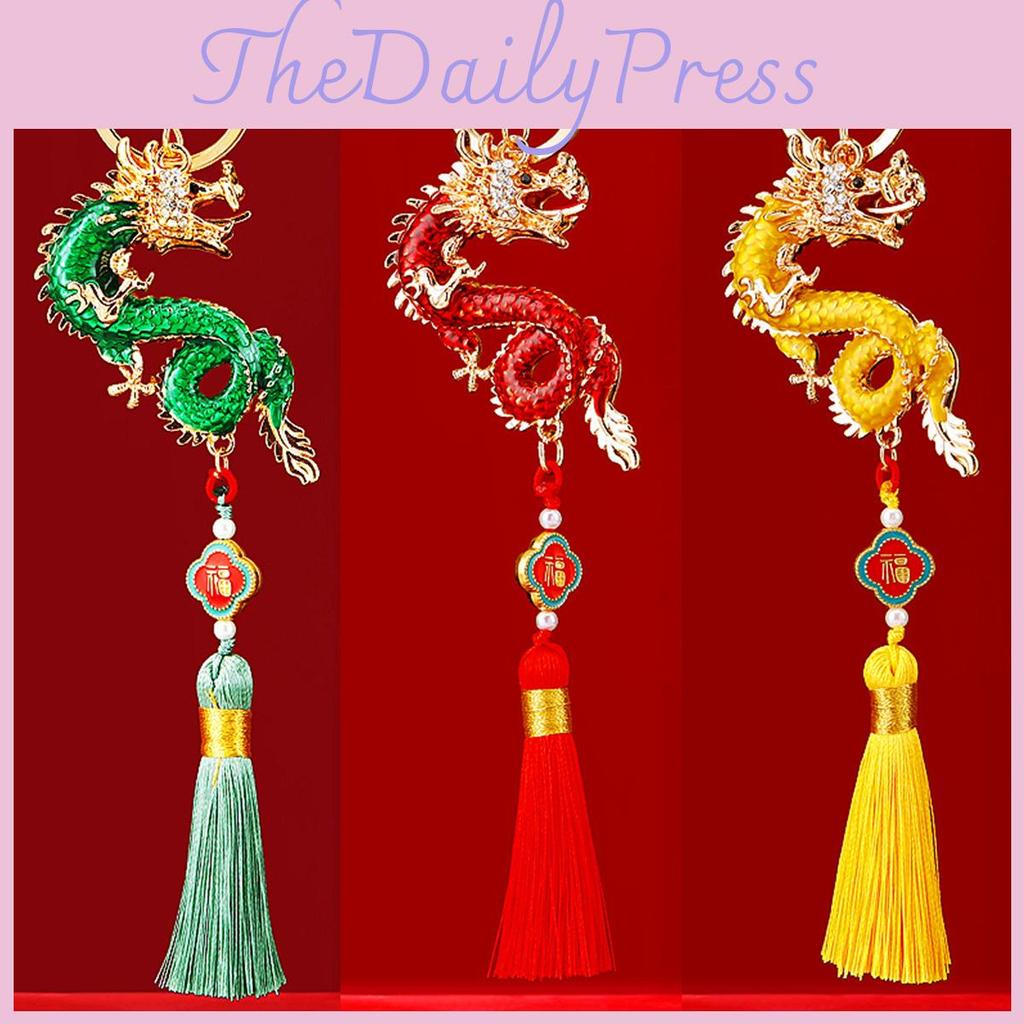 Exquisite Chinese Dragon Tassel Metal Keychain Charming Accessory For Gifts And Collectors