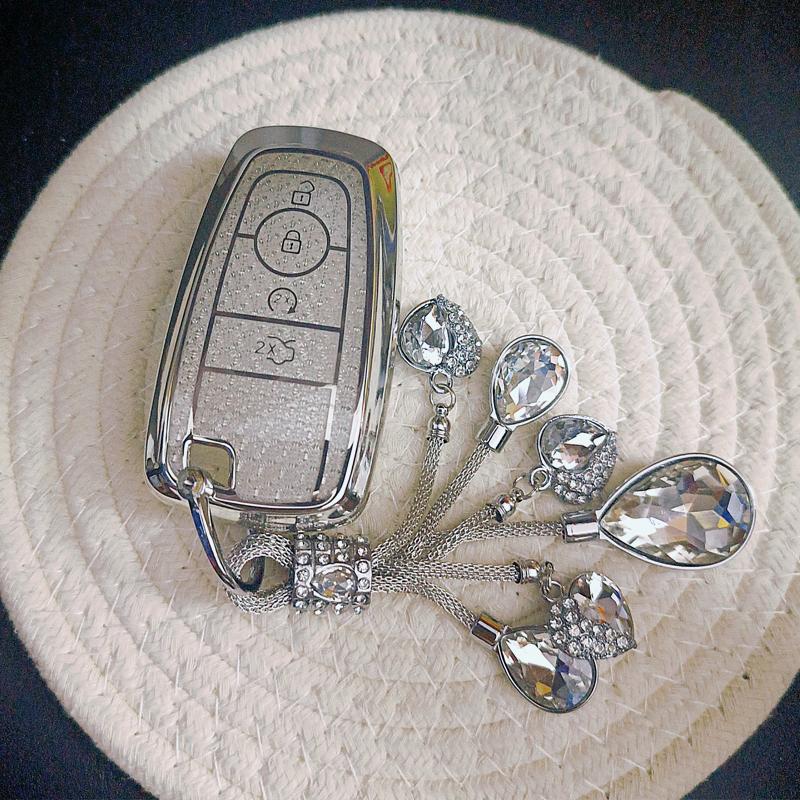 White Diamond Tpu For Ford Edge Fusion Expedition Explorer Mustang 4 Button Remote Smart Car Key Case Cover Fob Holder Keychain