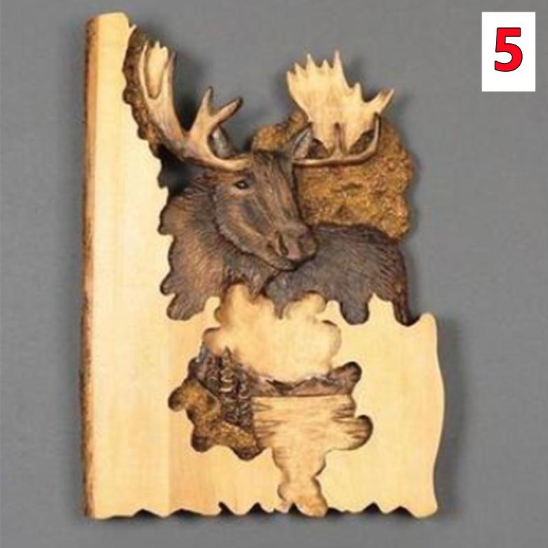 New Flat Animal Handcraft Wall Hanging Sculpture Wooden Raccoon Bear Deer Wolf Fox Hand Painted Decoration for Home Living Room