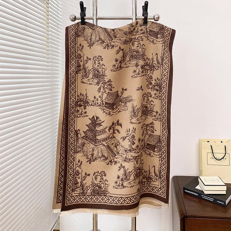 High-End Luxury Imitation Cashmere Warm Scarf Thickened Autumn And Winter Shawl Foulard Bufanda Elegant Flowers