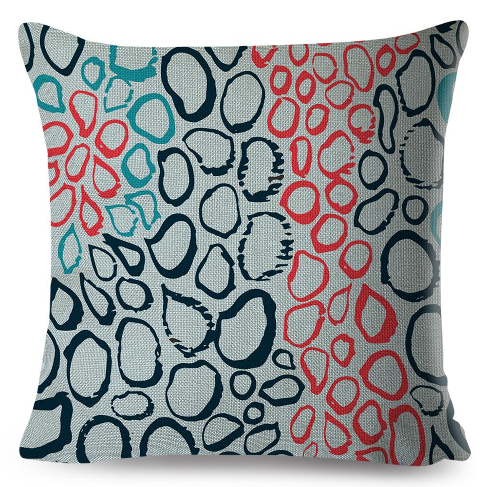Teal Red Navy Grey Floral Silhouette and Block Motif Pillow xcm Dynamic Composition Decor Cushion for Modern Interior Gift 40x40cm