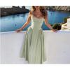 Women's Spaghetti Strap Midi Dress Solid Bustier High Waist Flared Swing Mid-Calf Sundress